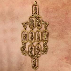 Pure Brass Dashavatar Wall Hanging | 29.5" Vertical Design | 3.3kg Sacred Masterpiece | Unique Temple Art | Sacred Wall Decor | Jaipurio